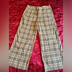 High rise wide leg plaid trousers